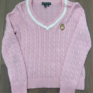 Lauren Active Pink V-Neck Sweater w/ Crest Logo see call out